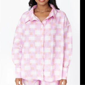 4/$20 SMASH + TESS Seersucker Button Down Malia Check Oversized shirt- XS
